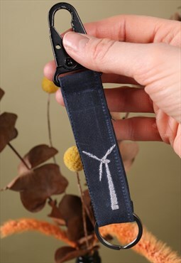 Keyring Switchback Key Clip Embroidery Waxed Cotton Blue