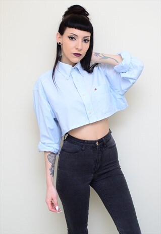 00'S RETRO TIGHT CHECKED REWORKED CROP TOMMY HILFIGER SHIRT