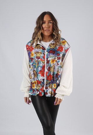 SHELL BOMBER JACKET FLORAL OVERSIZED PATTERNED UK 14 (GKBC)