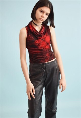 90'S RETRO DRAPED NECK ABSTRACT PRINT KITSCH GRUNGE TOP