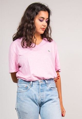 RETRO 90'S BABY PINK V-NECK LACOSTE T-SHIRT