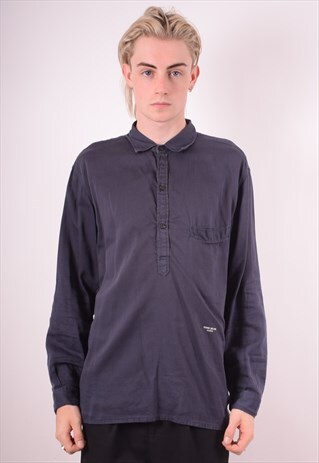 STONE ISLAND MENS VINTAGE PULLOVER SHIRT LARGE NAVY BLUE 90S
