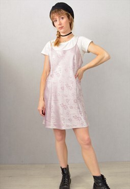 Vintage Lilac Satin Slip Dress Strap Mini Satin Silky