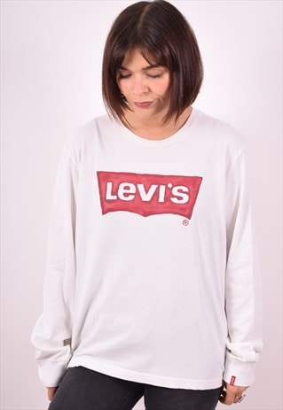 LEVI'S WOMENS VINTAGE TOP LONG SLEEVE MEDIUM WHITE 90S