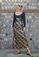 VINTAGE 90S DRESS BLACK & GOLD SEQUINS SHEATH PROM COCKTAIL