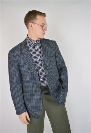 VINTAGE BLUE CHECKERED OVERSIZE BLAZER