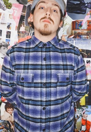 FLANNEL SHIRT CHECKERED PRINT PURPLE TONE UNISEX MEN'S 90S