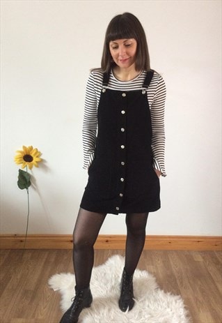 topshop black cord pinafore