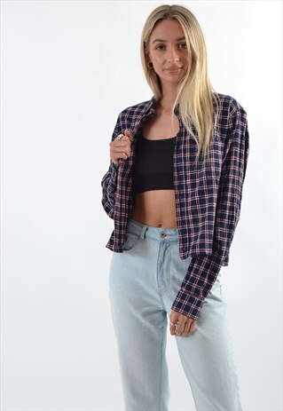 BLUE CHECK FLANNEL CROPPED SHIRT GRS1346