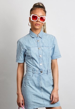VINTAGE 90'S MOSCHINO BLUE DENIM SHIRT DRESS