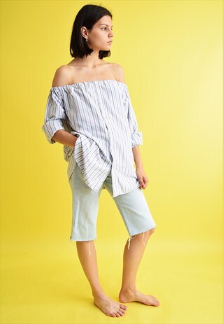 VINTAGE 90'S CUSTOMIZED OFF-SHOULDER BESPOKE SHIRT TOP