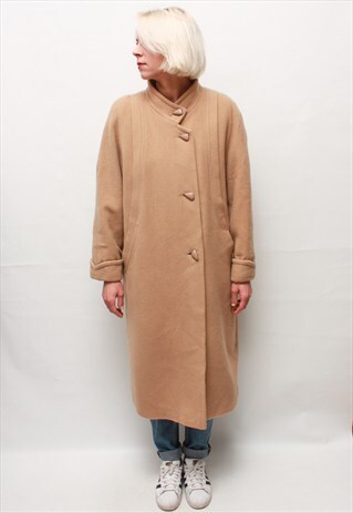 VINTAGE 80' WOOL BEIGE COAT WITH BUTTONS