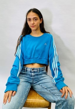 Vintage 90s adidas Rework Crop Blue Sweatshirt