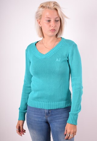 ARMANI WOMENS VINTAGE JUMPER SWEATER MEDIUM TURQUOISE 90S