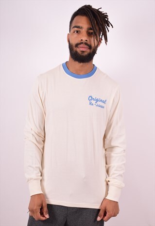 CONVERSE MENS VINTAGE TOP LONG SLEEVE LARGE OFF WHITE 90S