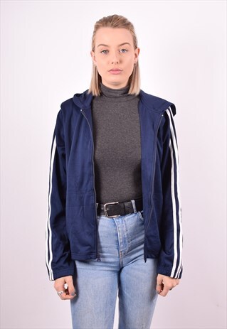 ADIDAS WOMENS VINTAGE HOODIE JACKET XL NAVY BLUE 90S