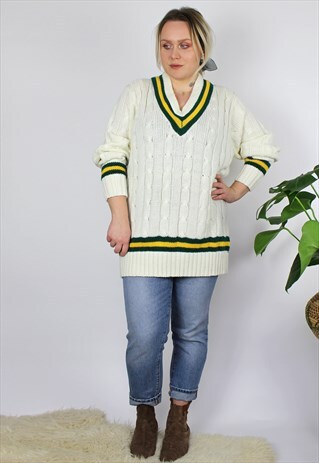 VINTAGE 1980'S CREAM WHITE GOLF OVERSIZED JUMPER 14 16 18