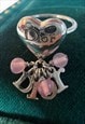 VINTAGE DIOR RING HEART SPELLOUT BEADED SILVER TONE Y2K 00S