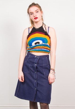 VINTAGE 90'S DARK BLUE DENIM HIGH WAIST A-LINE SKIRT