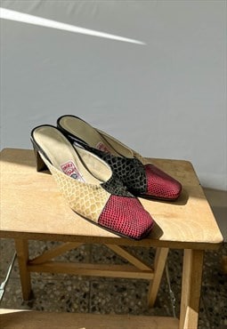 Vintage Y2k Square Toe Low Heel Slippers in Colorblock
