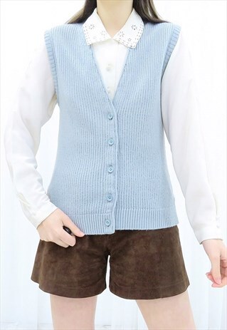 90S VINTAGE BLUE KNITTED WAISTCOAT (SIZE S)