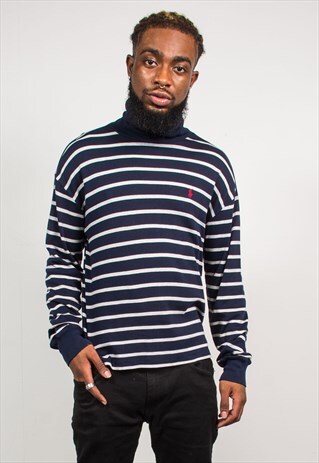 POLO SPORT VTG 90'S RALPH LAUREN STRIPE ROLL NECK SWEATSHIRT