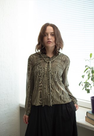 VINTAGE 80'S BLACK/GOLD SHIMMERING TIMBER PRINT BLOUSE