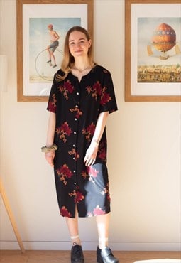 Black short sleeve floral dress