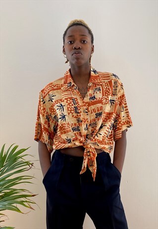 VINTAGE 90S CROP TOP CROPPED TIE BLOUSE SHIRT
