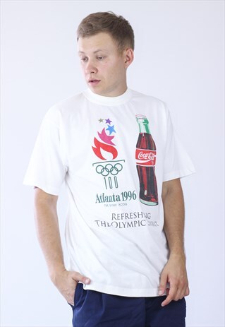VINTAGE MENS COCA COLA ATLANTA 1996 OLYMPIC BIG LOGO T-SHIRT