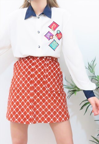 RETRO 80S VINTAGE MULTICOLOURED EMBROIDERED DIAMOND SHIRT