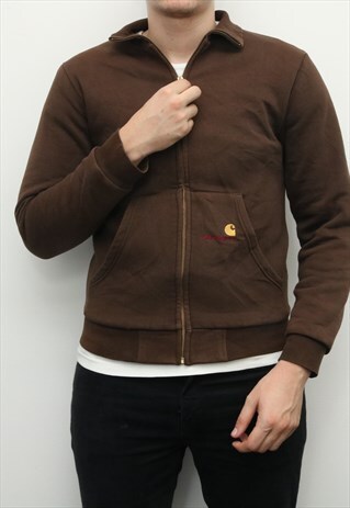CARHARTT - BROWN EMBROIDERED ZIPPED HEAVYWEAR SWEATSHIRT - S