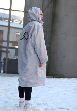 VINTAGE 90S KAPPA OVERSIZED PARKA JACKET IN SILVER