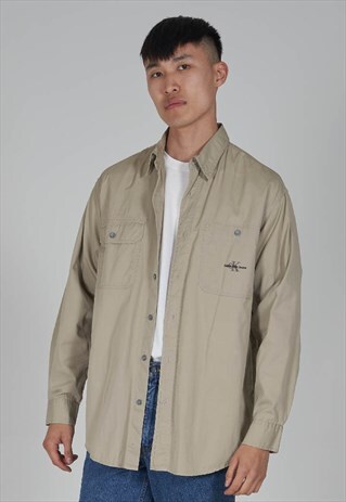 VINTAGE 90S CALVIN KLEIN BEIGE COTTON SHIRT