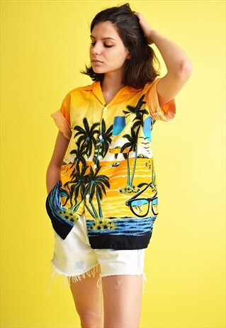 90'S RETRO HAWAII PRINT SHIRT BLOUSE TOP