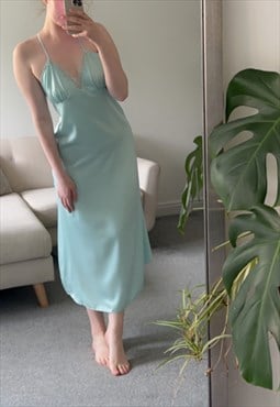 Vintage Slip dress maxi lingerie nightie low back turquoise