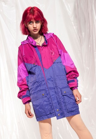 VINTAGE SKI JACKET 90S PURPLE PINK RAINCOAT WINDBREAKER COAT