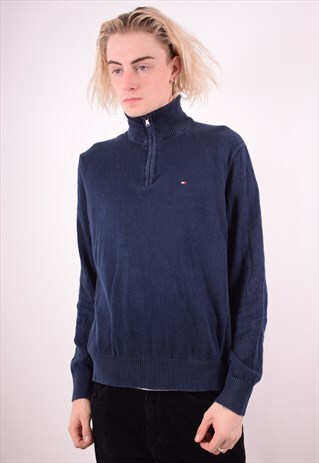TOMMY HILFIGER MENS VINTAGE JUMPER SWEATER MEDIUM BLUE 90S