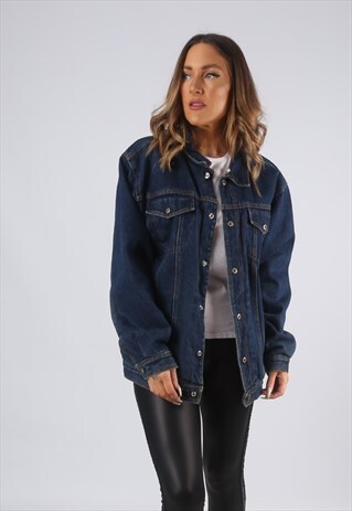 VINTAGE DENIM JACKET OVERSIZED FITTED LINED UK 14 16 (GO1U)