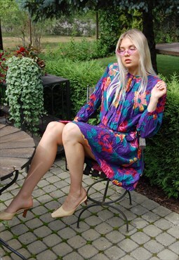 Vintage 80's baggy abstract retro summer dress in purple
