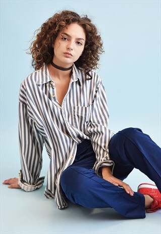 90'S RETRO STRIPED PRINT BOYFRIENDS SHIRT TOP