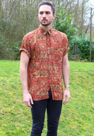 VINTAGE 80S ART AZTEC NERD SHIRT - MEDIUM/LARGE - FESTIVAL