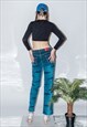 Y2K VINTAGE ICONIC BLEACHED FOLD JEANS IN TURQUOISE & NAVY
