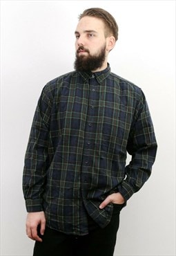 Vintage Men's L TALL Plaid Shirt Casual Button Up Flannel
