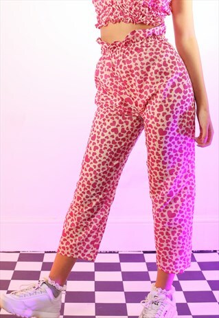 HIGH WAIST PAPER BAG HEART PRINT TROUSERS/JOGGERS
