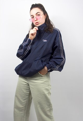 90'S RETRO NAVY 1/4 ZIP WINDBREAKER