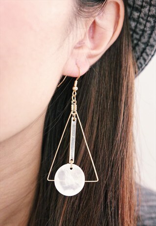 TRIANGLE DROP DISC EARRINGS - WHITE