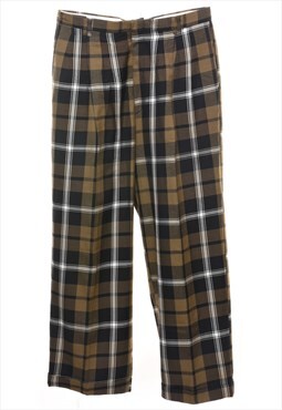 Vintage Checked Pattern Black & Brown Pleated Trousers - W36