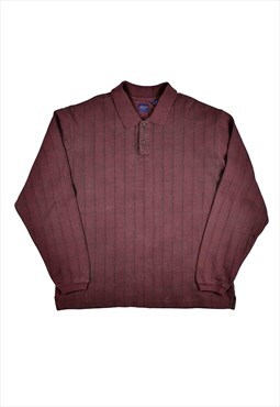 Men's Vintage 90's Burgundy Long Sleeve Polo T-Shirt Top