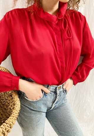 VINTAGE 50S PERSONAL CONTACT OF LONDON RUFFLE BLOUSE TOP